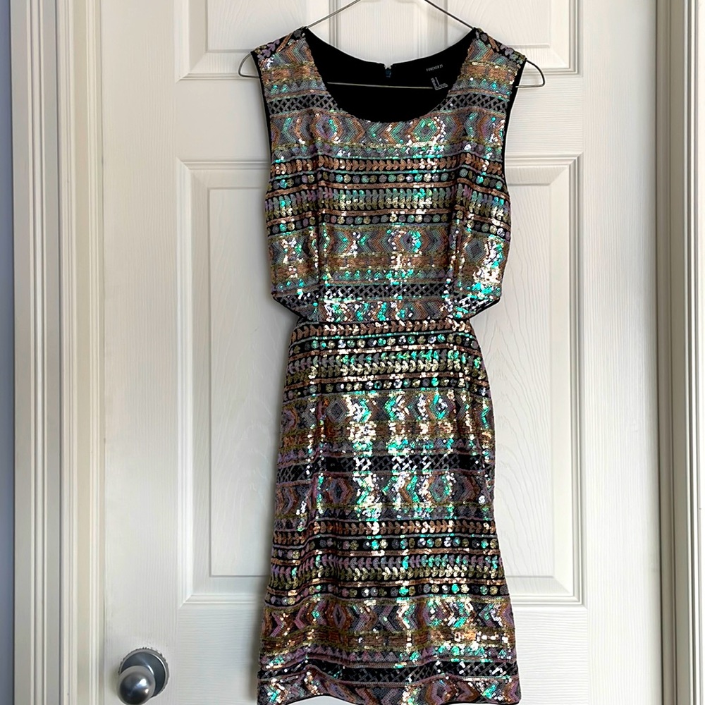 Colourful sequinned cutout dress